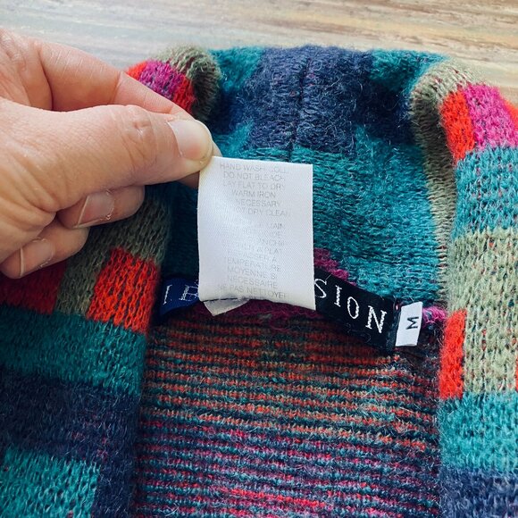 Mohair Blend Open Front Cardigan Sweater Vintage IB Diffusion 90s Southwestern - Picture 3 of 6